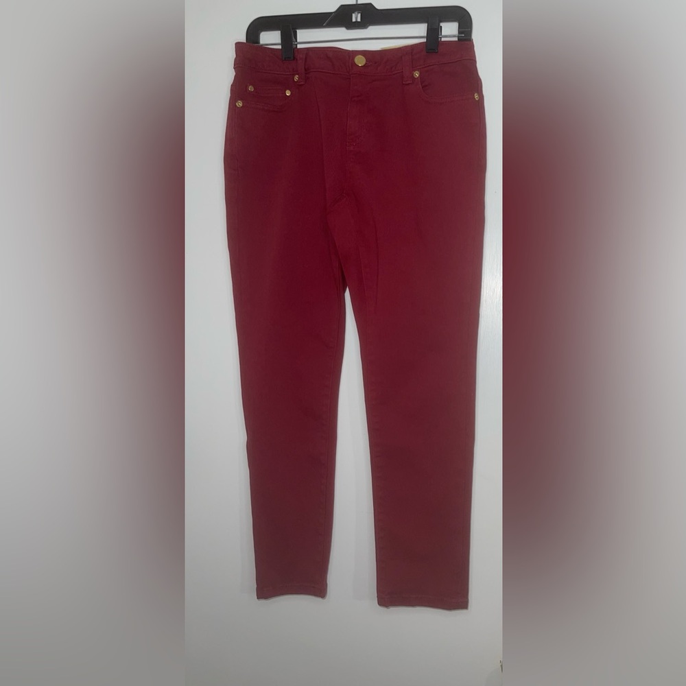 Michael Kors Izzy Cropped Skinny Mid-Rise Jeans - Burgundy - Size 4